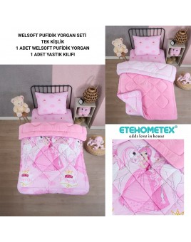 ETE HOMETEX TEK KİŞİLİK LÜX WELSOFT YORGAN SETİ PRENSES PEMBE 155X215CM 8696474231856